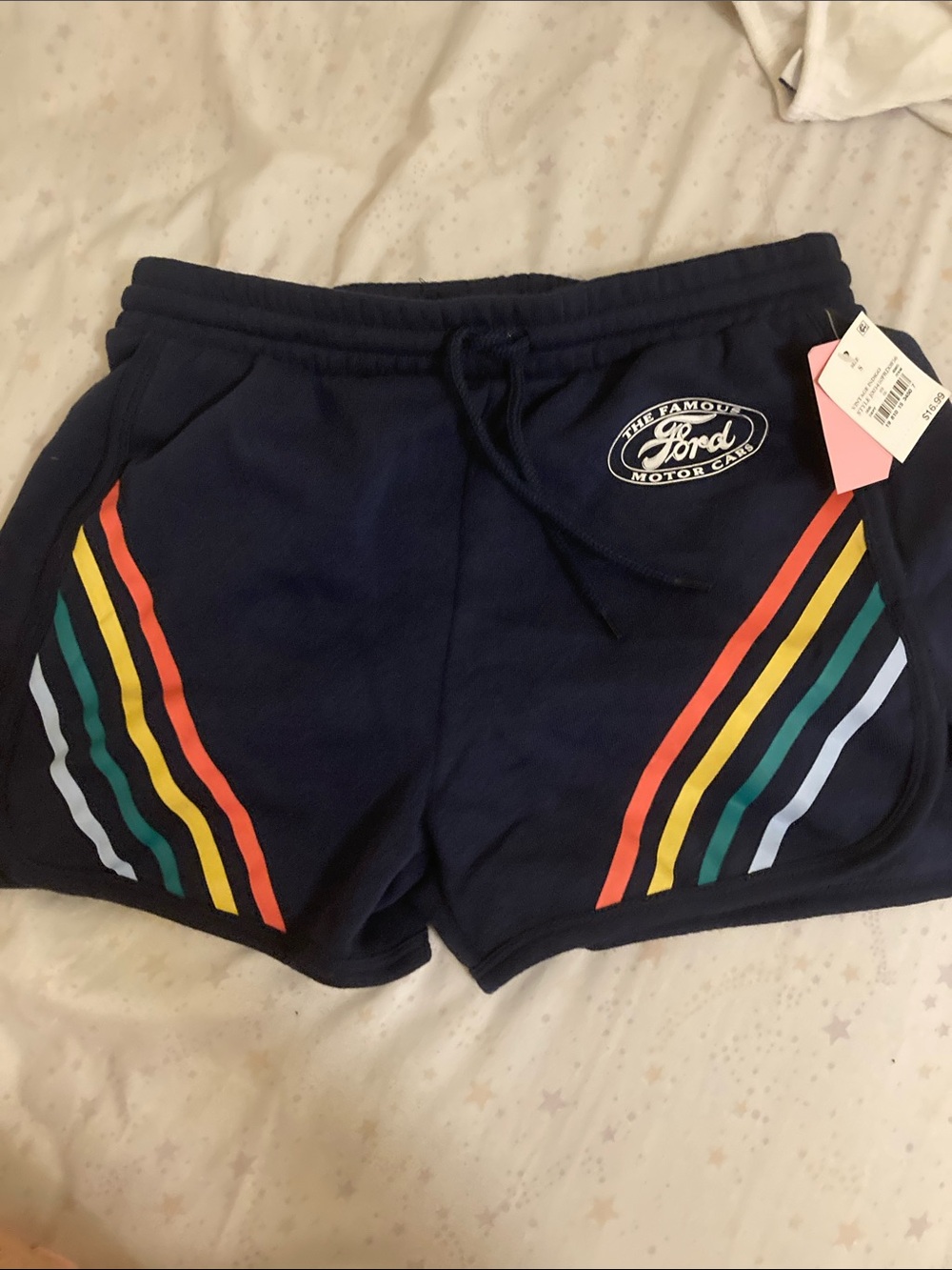 Ford Navy Shorts with Multicolor Side Stripes
